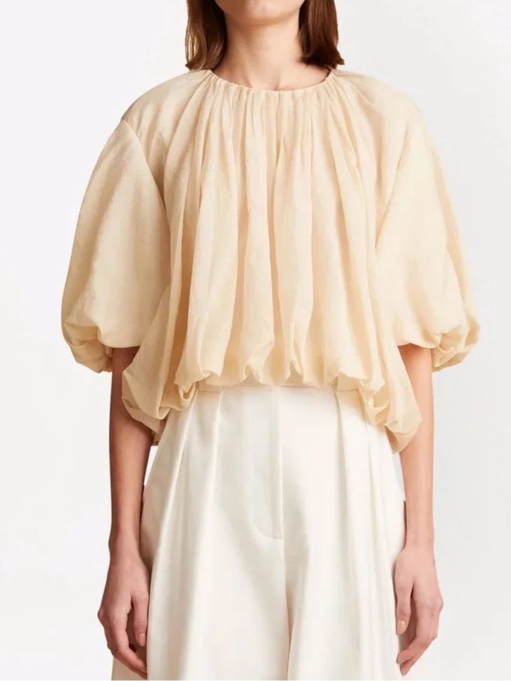 KHAITE Alma Billowy Cream Puff-Sleeve Blouse - Picture 2 of 5